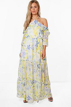 Boohoo Plus Kesha Cold Shoulder Floral Maxi Dress