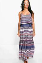 Boohoo Caitriona Trim Detail Printed Maxi Dress Blue