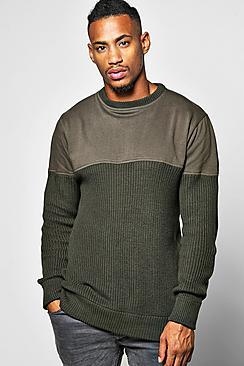 Boohoo Cable Knit Jumper With Jersey Sleeves