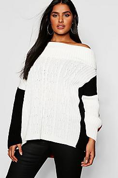 Boohoo Plus Colour Block Slash Neck Jumper