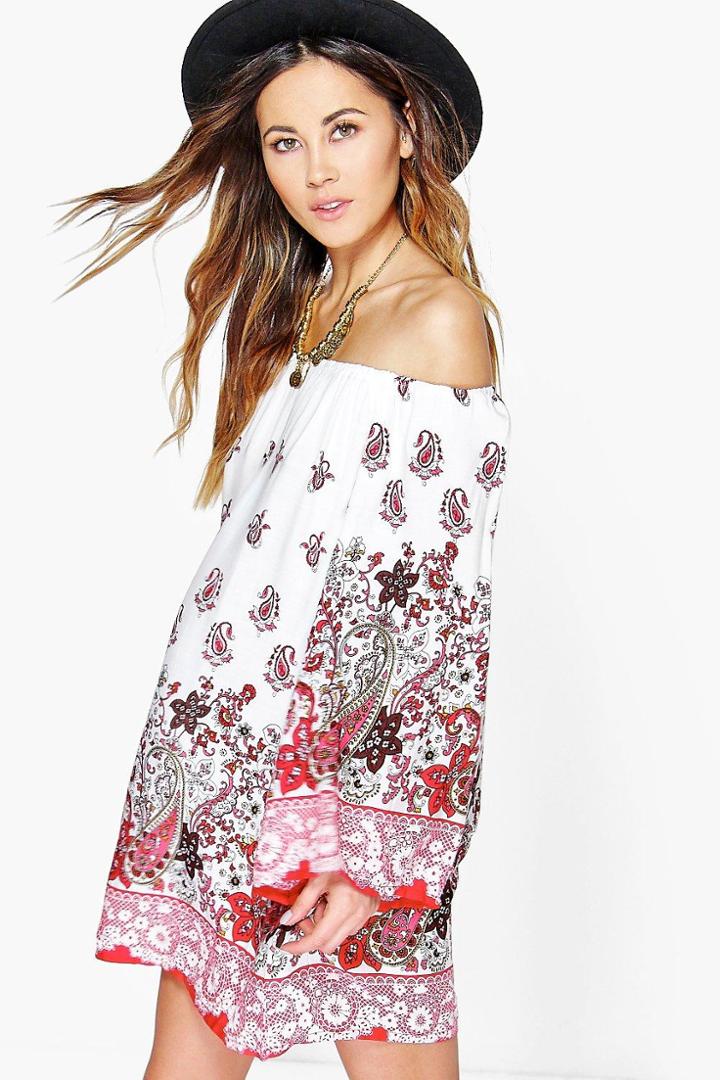 Boohoo Lola Off The Shoulder Festival Dress Multi