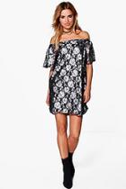 Boohoo Hana Metallic Floral Off Shoulder Shift Dress