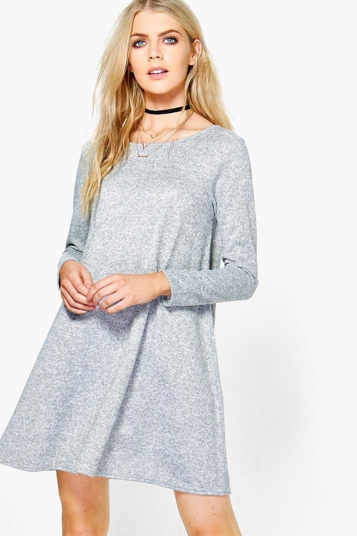 Boohoo Alice Brushed Knit Swing Dress Grey