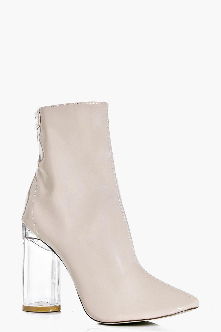 Boohoo Victoria Clear Patent Shoe Boot Nude
