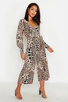 Boohoo Leopard Off The Shoulder Culotte Jumpsuit