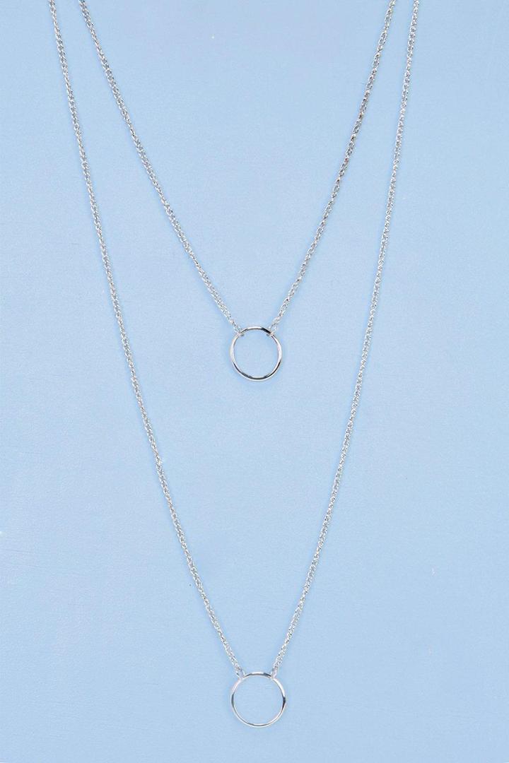 Boohoo Eva Double Circle Layered Necklace Silver