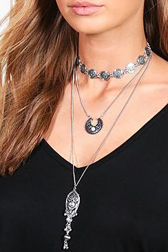 Boohoo Tabitha Layered Boho Choker Necklace