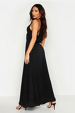 Boohoo Woven V Neck Cowl Back Maxi Dress