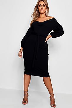 Boohoo Plus Lisa Ruched Off Shoulder Dress