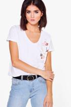 Boohoo Tia V Neck Embroidered Tee White