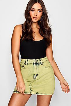Boohoo Mustard Acid Wash Denim Skirt