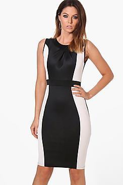 Boohoo Julia Contrast Pleat Front Midi Dress