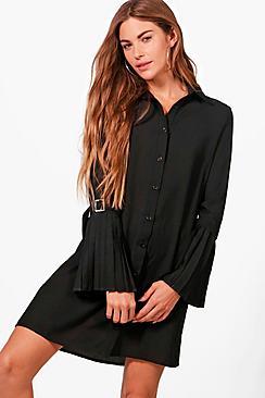 Boohoo Utility Pleated Sleeve Shirt Dress