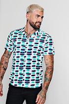 Boohoo Paint Stroke Print Short Sleeve Revere Shirt