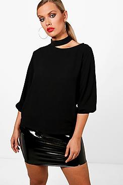 Boohoo Plus Rachel Choker Detail Woven Shirt