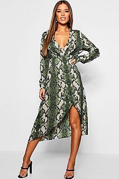 Boohoo Petite Snake Wrap Front Midaxi Dress