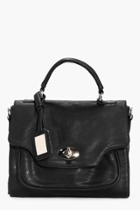 Boohoo Lara Metal Look Pocket Structured Day Bag Black