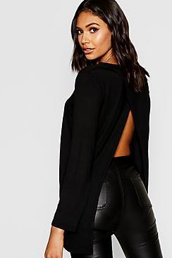 Boohoo Split Open Back Long Sleeve T-shirt