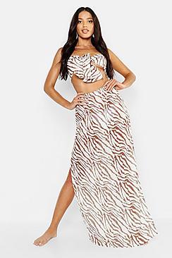 Boohoo Tiger Maxi Skirt Beach Co-ord