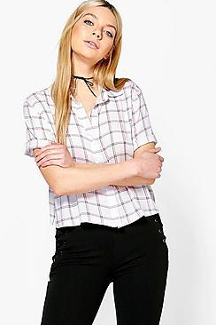 Boohoo Ellie Check Boxy Short Sleeve Shirt