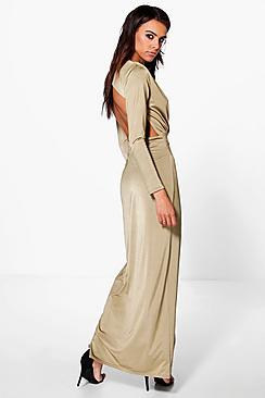 Boohoo Uhura Slinky Wrap Open Back Maxi Dress