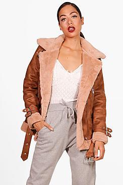 Boohoo Eleanor Suedette Aviator Jacket
