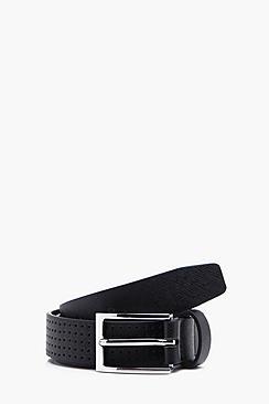Boohoo Black Perforated Belt With Classic Silver Buckle