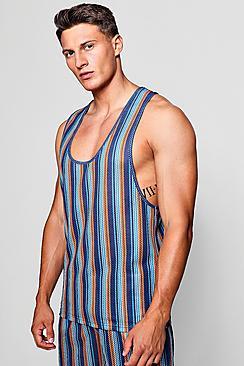 Boohoo Stripe Print Mesh Vest Co-ord