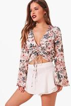 Boohoo Petite Floral Ruched Front Blouse