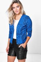 Boohoo Freya Jacquard Edge To Edge Jacket Royal