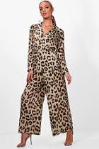 Boohoo Erin Leopard Print Wide Leg Wrap Top Co-ord