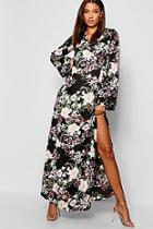 Boohoo Tall Floral Belted Wrap Kimono Maxi Dress