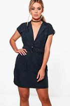 Boohoo Plus Violet Suedette Belted Utility Dress
