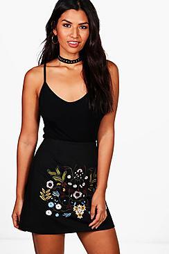 Boohoo Antalya Embroidered Front Mini Skirt