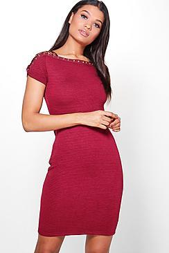 Boohoo Jaime Lace Up Eyelet Detail Dress