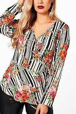 Boohoo Plus Phoebe Floral Wrap Blouse
