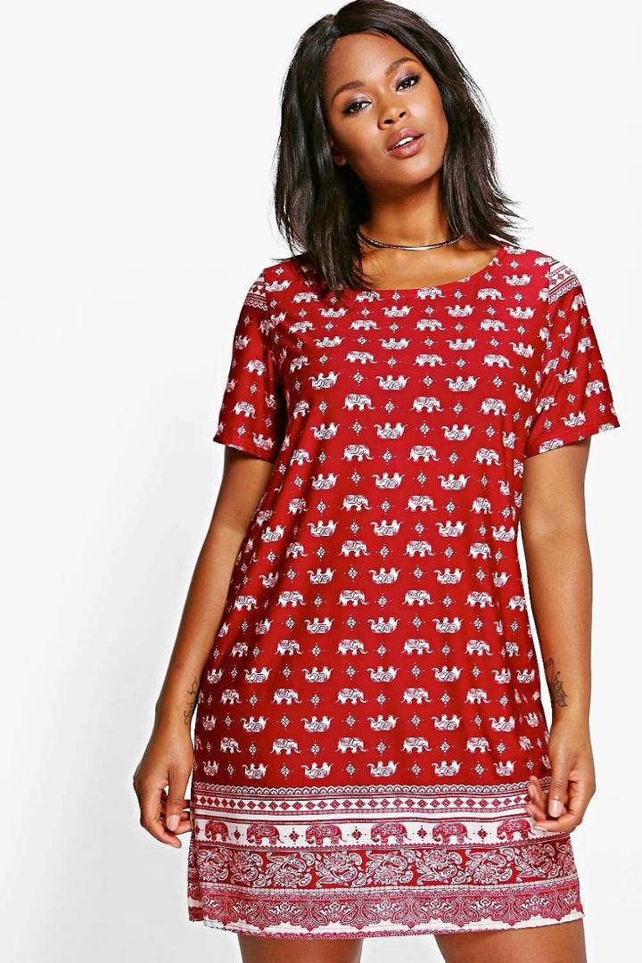 Boohoo Plus Leah Elephant Shift Dress Red