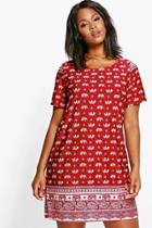 Boohoo Plus Leah Elephant Shift Dress Red