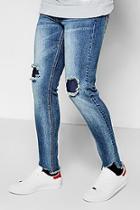 Boohoo Mid Blue Skinny Fit Jeans With Tonal Repair