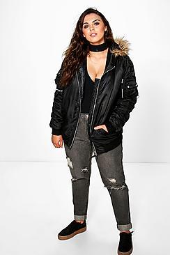 Boohoo Plus Tami Ma1 Bomber With Faux Fur Hood