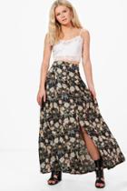 Boohoo Harriet Floral Print Maxi Skirt Black