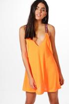 Boohoo Lexi Embroidered Strappy Swing Beach Dress Orange