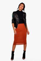 Boohoo Brea Basic Jersey Viscose Midi Skirt Rust