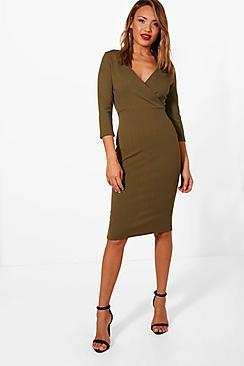 Boohoo Amelia Wrap Over Midi Dress