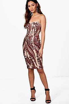Boohoo Petite Alison Sequin Print Bodycon Midi Dress