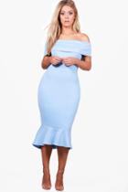 Boohoo Plus Anita Off The Shoulder Peplum Midi Dress Bluebell