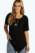 Boohoo Plus Olivia Asymmetric Tee Black