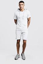 Boohoo Space Dye Short Sleeve Hooded Short Set