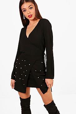Boohoo Danielle Wrap Crepe Blouse