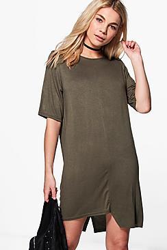 Boohoo Zandra Stepped Hem T-shirt Dress